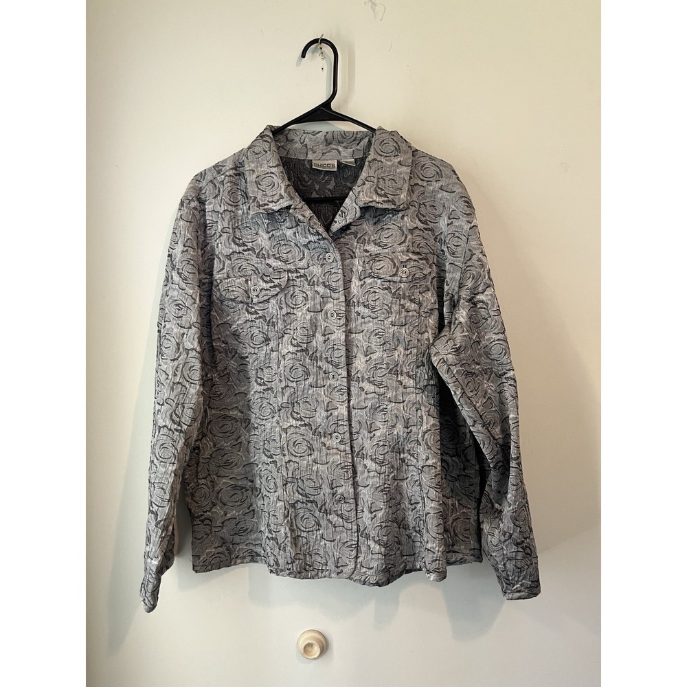 Vintage Chicos‎ Floral Button Front jacket black gray Size 3 US XL Collared